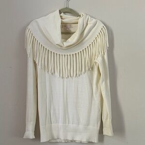 Michael Kors Cream Cowl Neck Sweater with Fringe